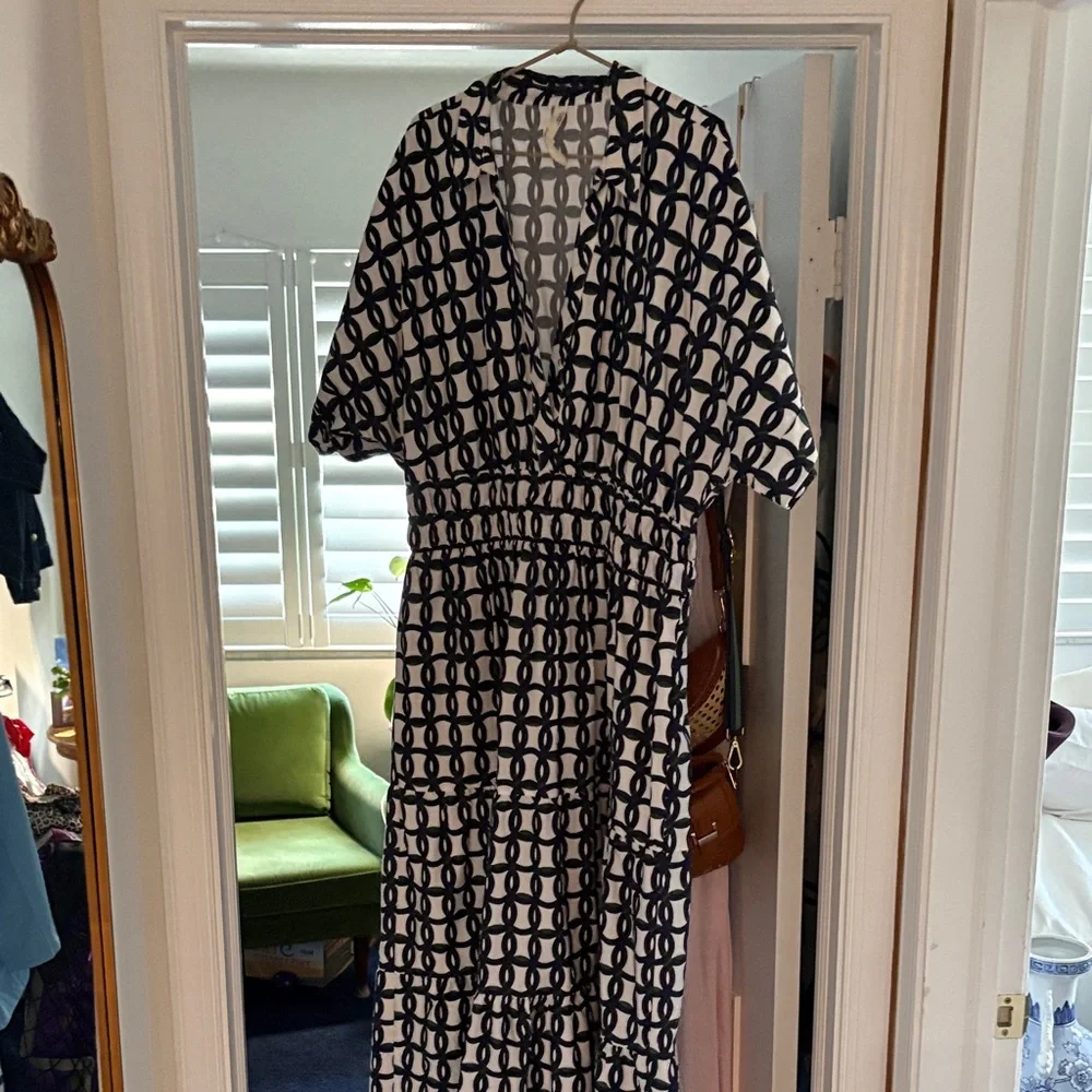 Anthropologie Navy & White Geometric Maxi Dress - Picture 6 of 6